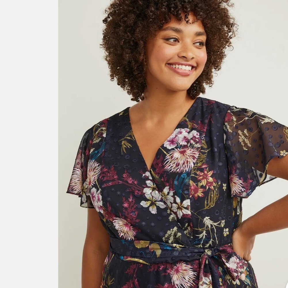 LANE BRYANT FLORAL CHIFFON CLIP DOT SURPLICE MAXI DRESS - Picture 4 of 14